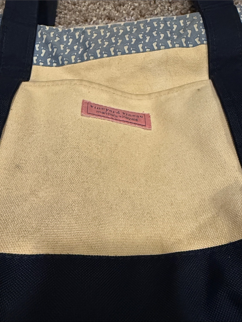 Vineyard vines tote in small blue footprint trim - Picture 2 of 6